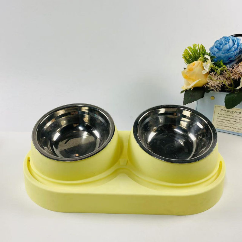 Dupla etetőtál rozsdamentes acélból, száraz–nedves elkülönítés, macskáknak és kutyáknak