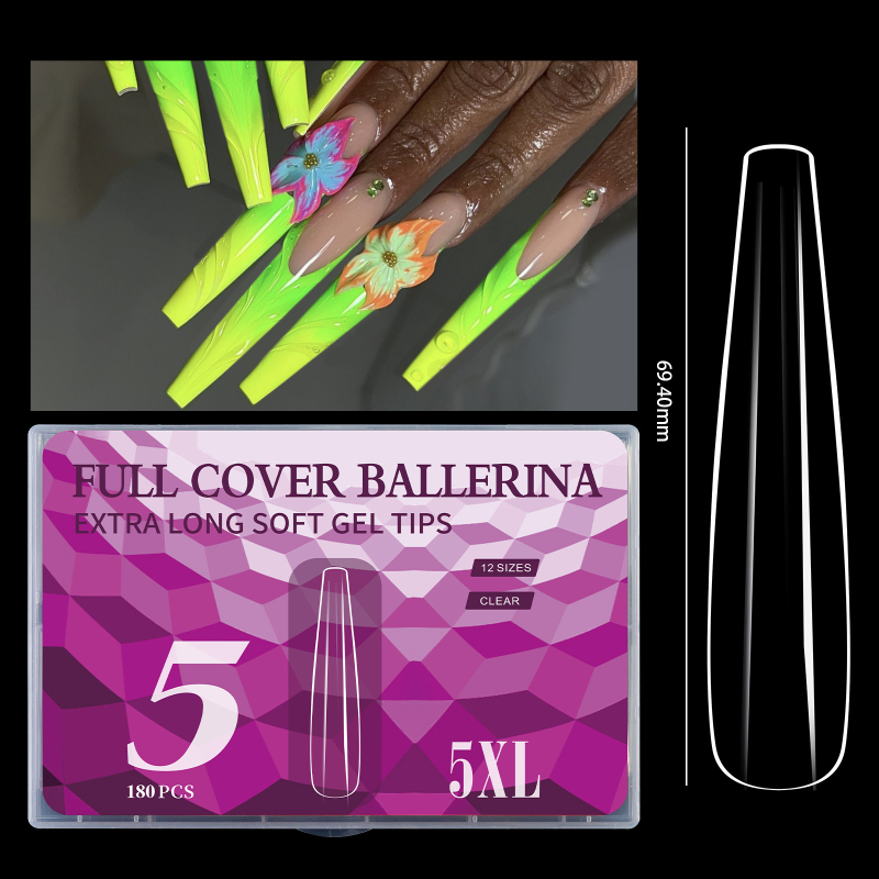 180 gab. franču mākslīgajām nagu komplekts, ultra plāns un bez pēdām, ūdens pilienu forma, garas smailas formas