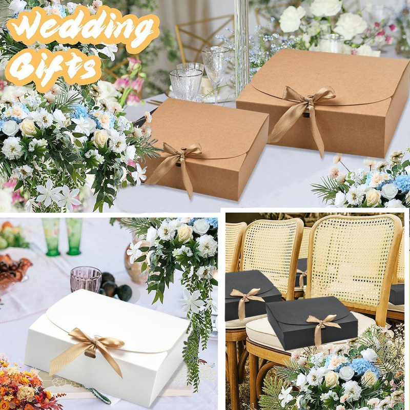 Šokoladinė dovanų dėžutė su kaspinu | stačiakampė forma, popieriaus medžiaga, 6 vnt./rinkinys, modernus minimalistinis stilius, vestuvėms tinkama