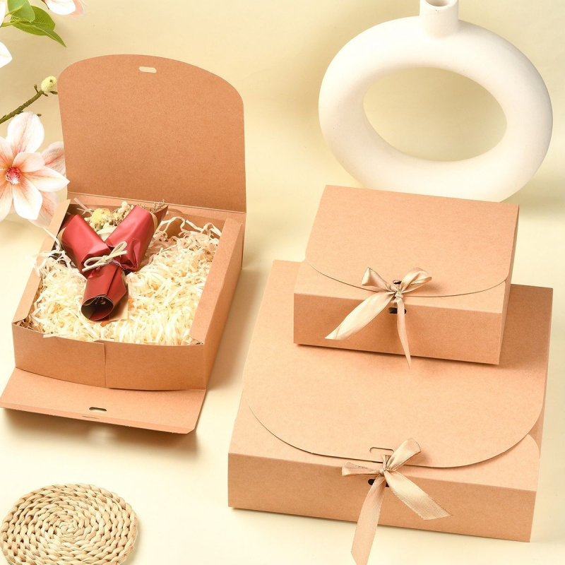 Šokoladinė dovanų dėžutė su kaspinu | stačiakampė forma, popieriaus medžiaga, 6 vnt./rinkinys, modernus minimalistinis stilius, vestuvėms tinkama