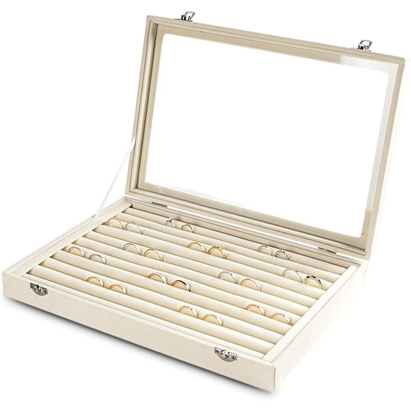 Velūro dėžutė papuošalams, modelis H05545, Japonijos ir Pietų Korėjos stilius, tvirtas korpusas, vieno atspalvio raštas