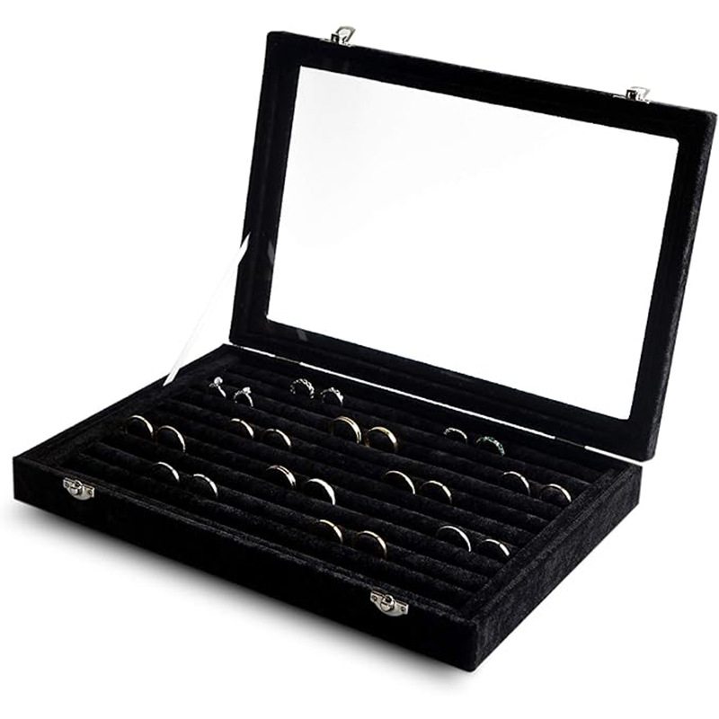 Velūro dėžutė papuošalams, modelis H05545, Japonijos ir Pietų Korėjos stilius, tvirtas korpusas, vieno atspalvio raštas