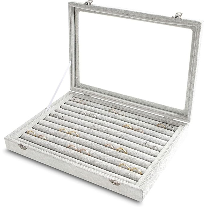 Velūro dėžutė papuošalams, modelis H05545, Japonijos ir Pietų Korėjos stilius, tvirtas korpusas, vieno atspalvio raštas