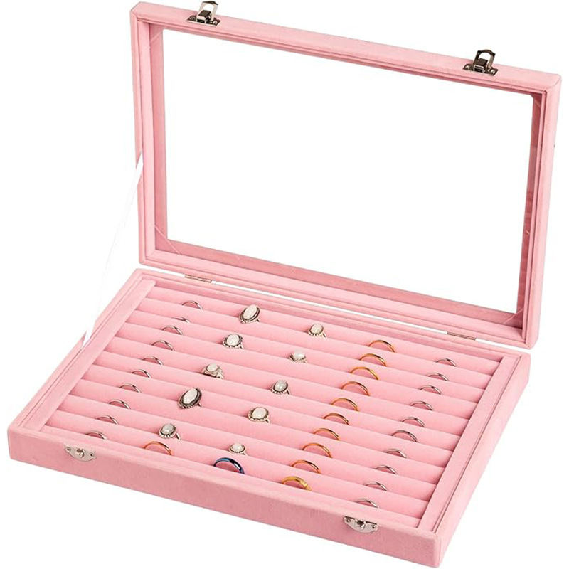 Velūro dėžutė papuošalams, modelis H05545, Japonijos ir Pietų Korėjos stilius, tvirtas korpusas, vieno atspalvio raštas