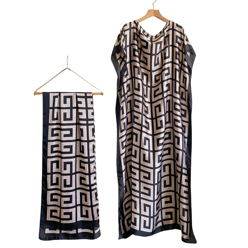 Női hosszú napszűrő blúz-sál geometriai mintával (Anyag: szintetikus selyem; Szövés módja: warp knitting; Mintázat: Geometriai; Feldolgozás: nyomtatás; Stílus: közepes hosszúság)