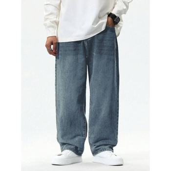 Ανδρικά παντελόνια με ίσια γραμμή, χαλαρή εφαρμογή, διπλή ζώνη μέσης, κλείσιμο με κορδόνι, φλίς επένδυση