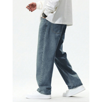 Ανδρικά παντελόνια με ίσια γραμμή, χαλαρή εφαρμογή, διπλή ζώνη μέσης, κλείσιμο με κορδόνι, φλίς επένδυση