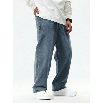 Ανδρικά παντελόνια με ίσια γραμμή, χαλαρή εφαρμογή, διπλή ζώνη μέσης, κλείσιμο με κορδόνι, φλίς επένδυση