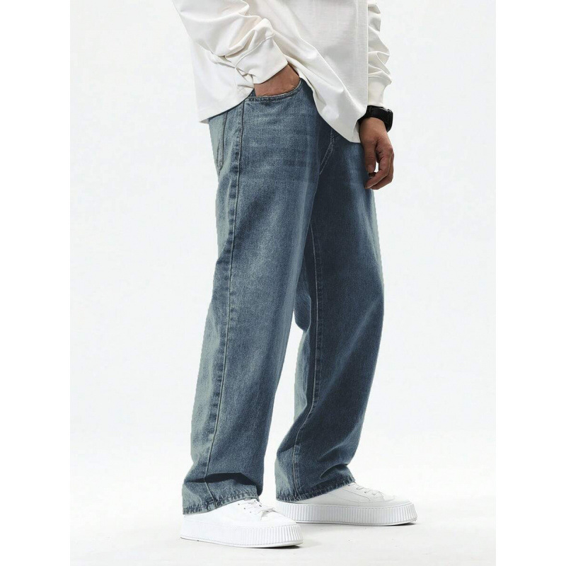 Ανδρικά παντελόνια με ίσια γραμμή, χαλαρή εφαρμογή, διπλή ζώνη μέσης, κλείσιμο με κορδόνι, φλίς επένδυση