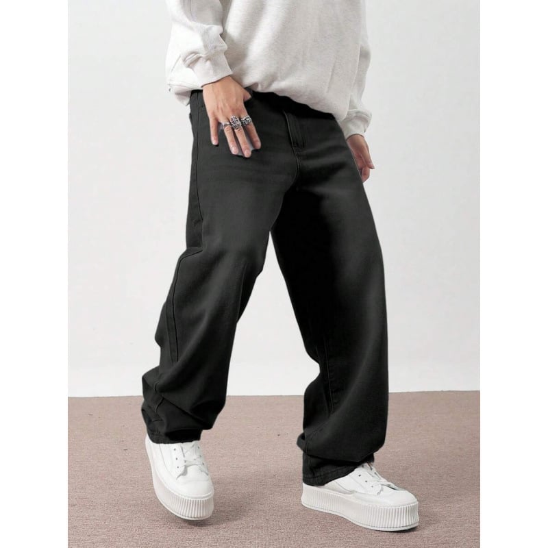 Ανδρικά παντελόνια με ίσια γραμμή, χαλαρή εφαρμογή, διπλή ζώνη μέσης, κλείσιμο με κορδόνι, φλίς επένδυση