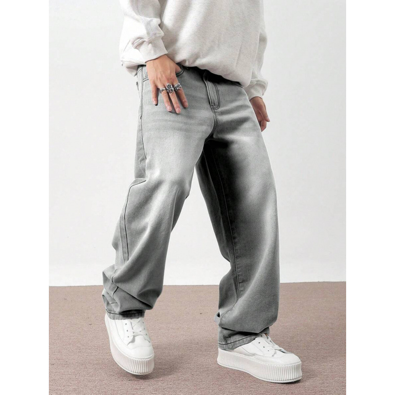 Ανδρικά παντελόνια με ίσια γραμμή, χαλαρή εφαρμογή, διπλή ζώνη μέσης, κλείσιμο με κορδόνι, φλίς επένδυση