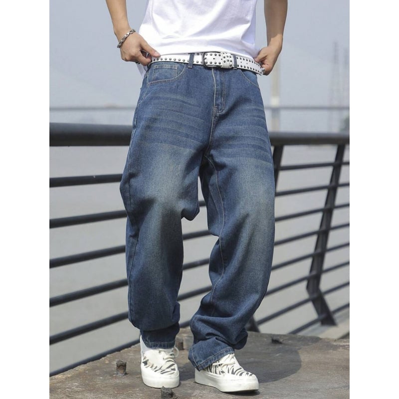 Ανδρικά παντελόνια με ίσια γραμμή, χαλαρή εφαρμογή, διπλή ζώνη μέσης, κλείσιμο με κορδόνι, φλίς επένδυση