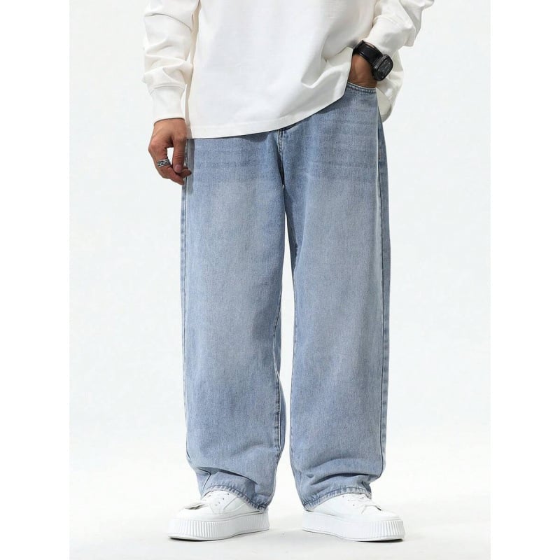 Ανδρικά παντελόνια με ίσια γραμμή, χαλαρή εφαρμογή, διπλή ζώνη μέσης, κλείσιμο με κορδόνι, φλίς επένδυση