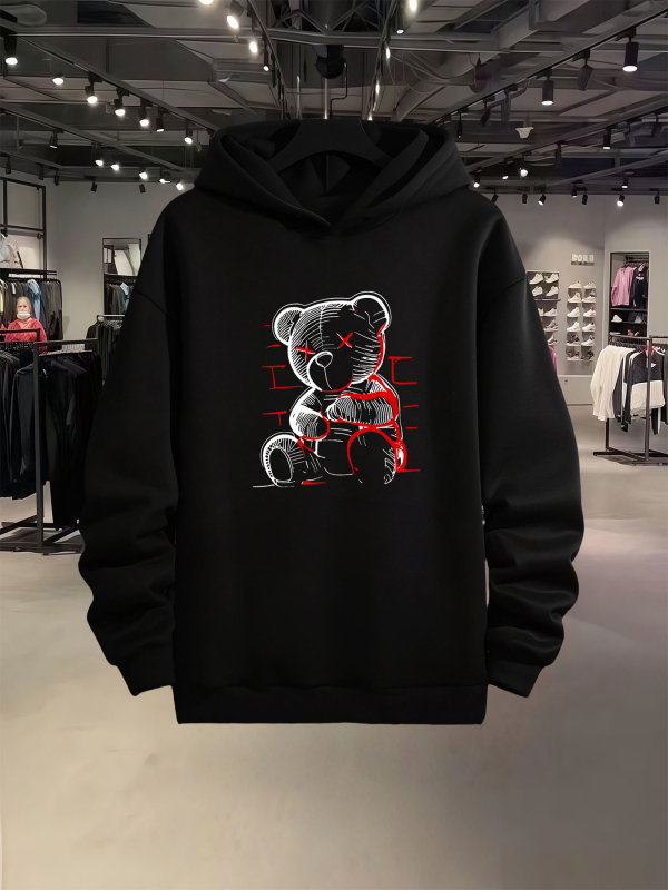 Nyomtatott kapucnis pulóver, Poliészter 96%+, Tömeg 400g+, Szabad szabás, Hosszú ujjú