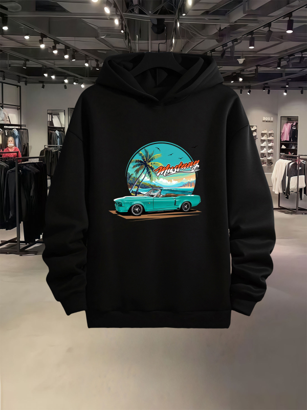 Nyomtatott kapucnis pulóver, Poliészter 96%+, Tömeg 400g+, Szabad szabás, Hosszú ujjú