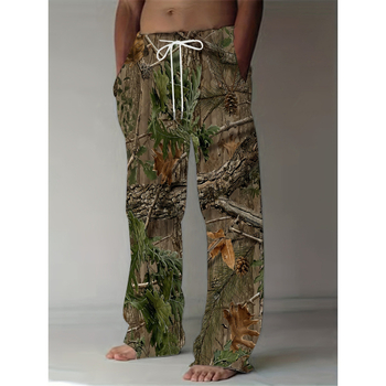 Ανδρικά casual παντελόνια με εκτύπωση, κορδόνι μέσης, φαρδιά μπατζάκια, ελαστική μέση, επενδυμένα με φλίς