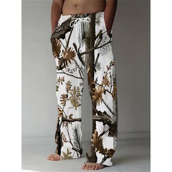 Ανδρικά casual παντελόνια με εκτύπωση, κορδόνι μέσης, φαρδιά μπατζάκια, ελαστική μέση, επενδυμένα με φλίς