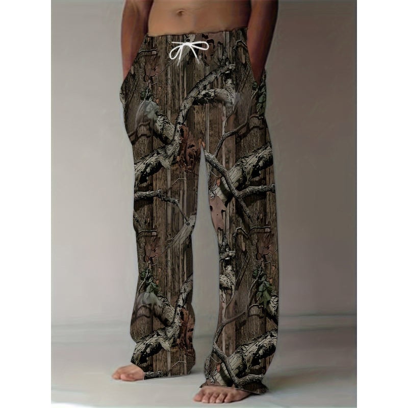 Vīriešu ikdienas drukātas bikses ar šņori, platām kājām, elastīgu jostu, fleece iekšpuse