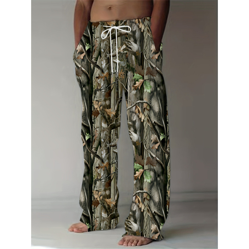 Vīriešu ikdienas drukātas bikses ar šņori, platām kājām, elastīgu jostu, fleece iekšpuse