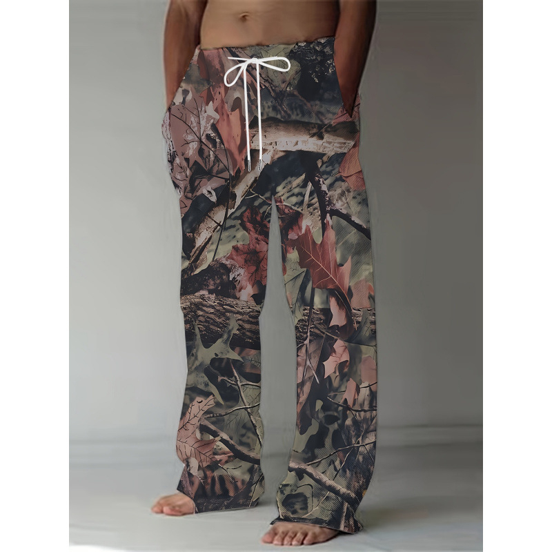 Vīriešu ikdienas drukātas bikses ar šņori, platām kājām, elastīgu jostu, fleece iekšpuse