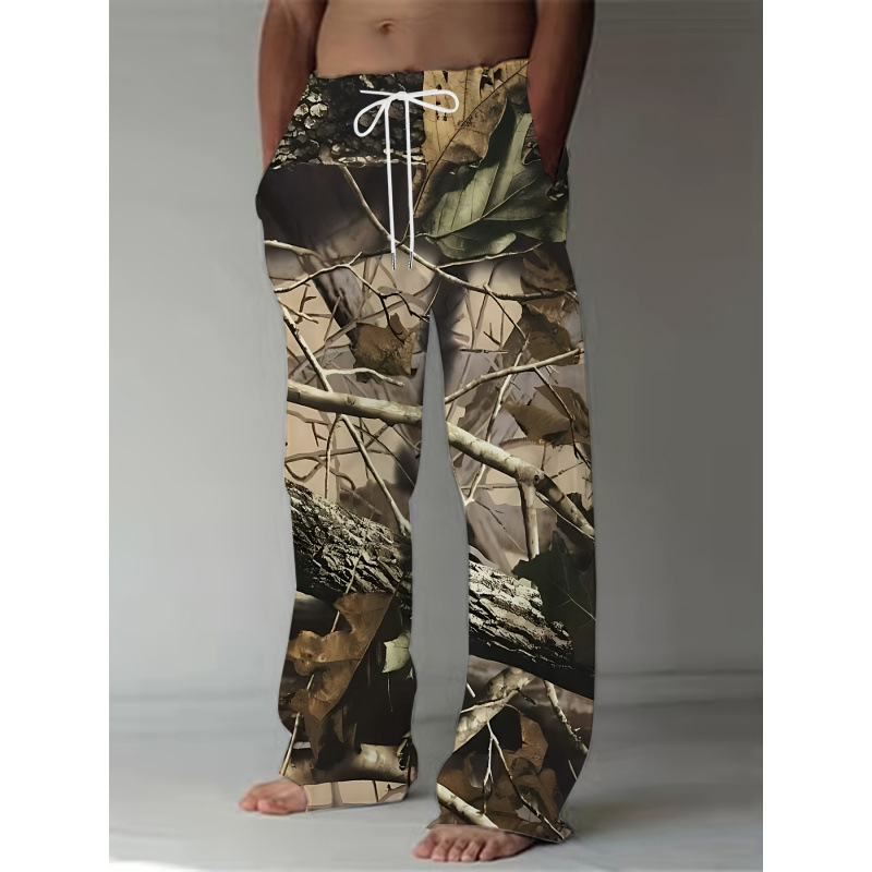 Vīriešu ikdienas drukātas bikses ar šņori, platām kājām, elastīgu jostu, fleece iekšpuse