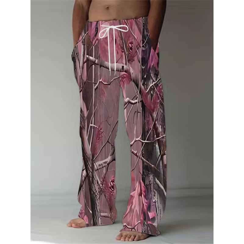 Vīriešu ikdienas drukātas bikses ar šņori, platām kājām, elastīgu jostu, fleece iekšpuse