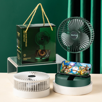 Сгъваем мини USB настолен вентилатор, 3 лопатки, безчетков мотор, вградена презареждаема батерия, тихо работи под 36 dB