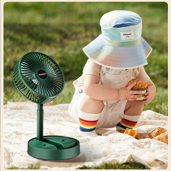 Сгъваем мини USB настолен вентилатор, 3 лопатки, безчетков мотор, вградена презареждаема батерия, тихо работи под 36 dB