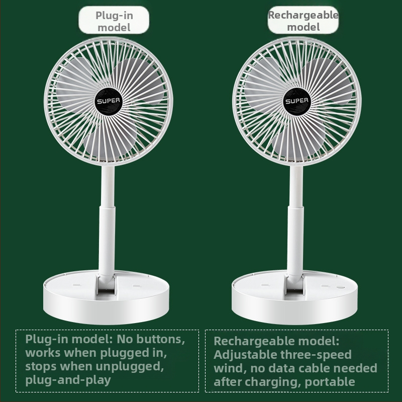 Sklopný mini USB stolný ventilátor, 3 lopatky, bezkartáčový motor, zabudovaná nabíjateľná batéria, tichý chod