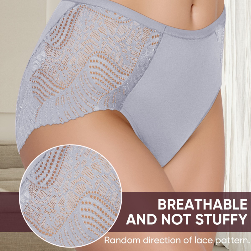 Sieviešu mežģīņu biksītes ar zemāku vidukli - Plus Size, pacēlāums sēžamvietai, elpojošas, ātri žūst, antibakteriālas, adītas no kokvilnas+elastāna, iekšējā oderējuma no kokvilnas