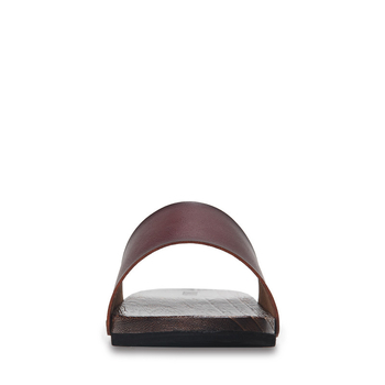 Ανδρικά σλάιντ σανδάλια με επάνω μέρος από μικροϊνών δέρμα, ξύλινη σόλα, ανοιχτή φτέρνα