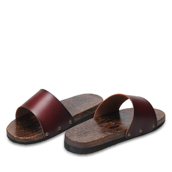Ανδρικά σλάιντ σανδάλια με επάνω μέρος από μικροϊνών δέρμα, ξύλινη σόλα, ανοιχτή φτέρνα