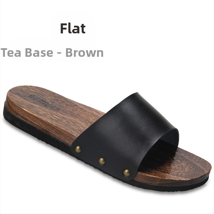 Férfiaknak szánt slide szandálok mikroszálas bőr felsőrésszel, fa talppal, nyitott hátsó résszel