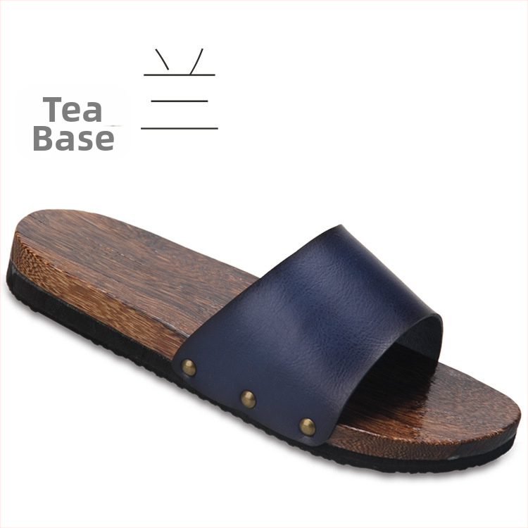 Férfiaknak szánt slide szandálok mikroszálas bőr felsőrésszel, fa talppal, nyitott hátsó résszel