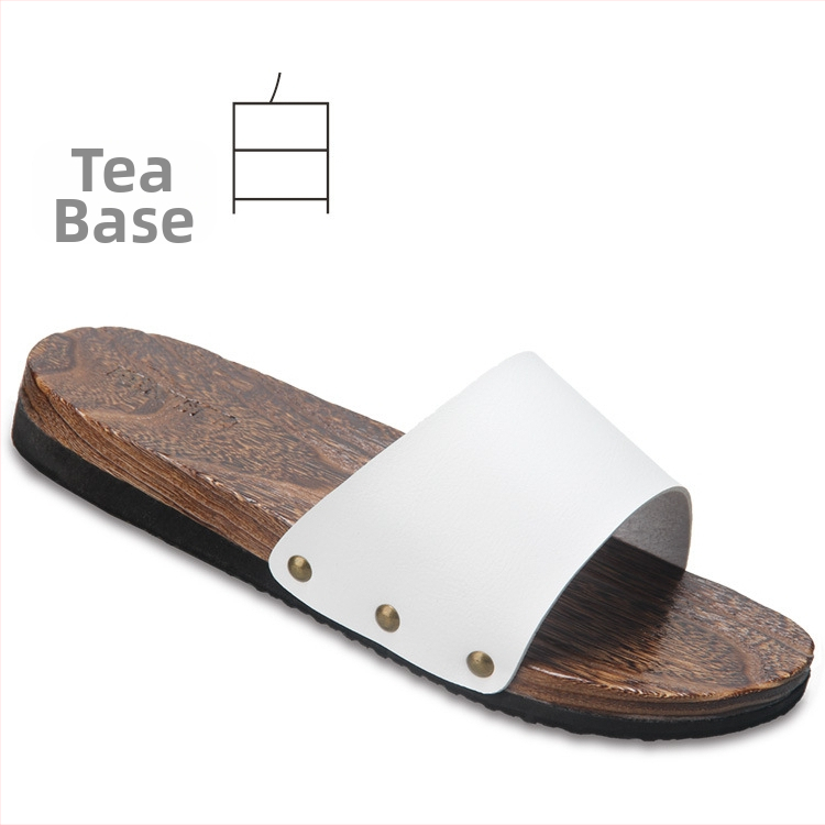 Férfiaknak szánt slide szandálok mikroszálas bőr felsőrésszel, fa talppal, nyitott hátsó résszel