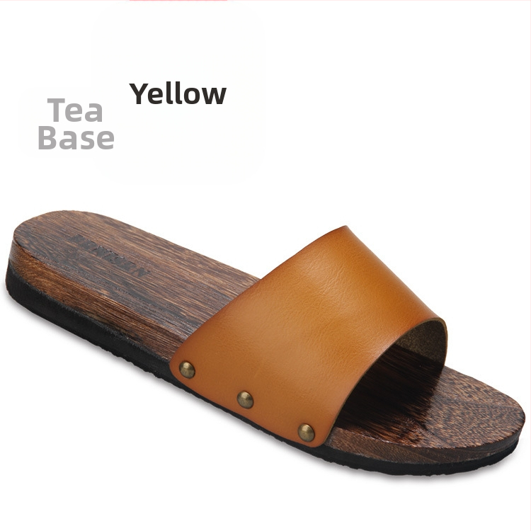 Férfiaknak szánt slide szandálok mikroszálas bőr felsőrésszel, fa talppal, nyitott hátsó résszel