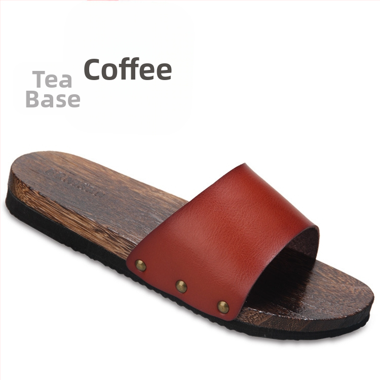 Férfiaknak szánt slide szandálok mikroszálas bőr felsőrésszel, fa talppal, nyitott hátsó résszel