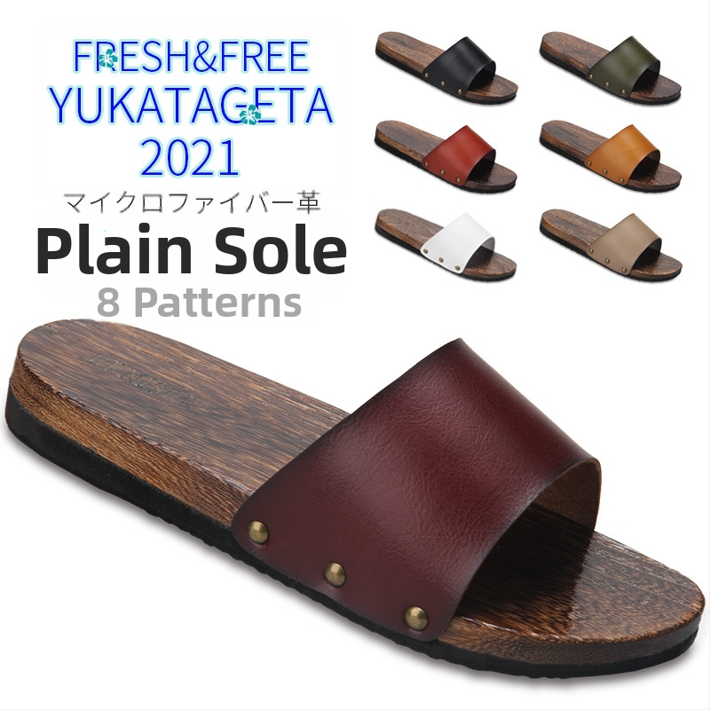 Férfiaknak szánt slide szandálok mikroszálas bőr felsőrésszel, fa talppal, nyitott hátsó résszel