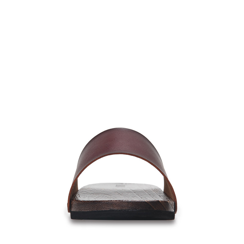 Férfiaknak szánt slide szandálok mikroszálas bőr felsőrésszel, fa talppal, nyitott hátsó résszel