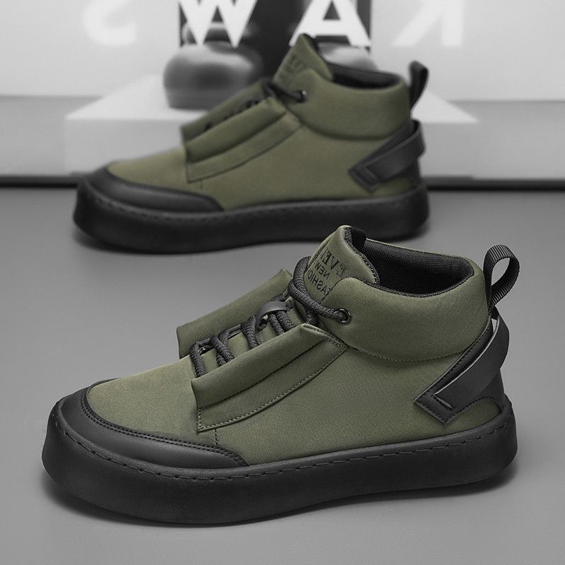 Χειμερινά Παπούτσια Καμβά Υψηλού Κορμού με Επένδυση Φλίς και Θερμές Εσωτερικές Σόλες, Ανδρικά Casual Παπούτσια σε Κορεατικό Στυλ