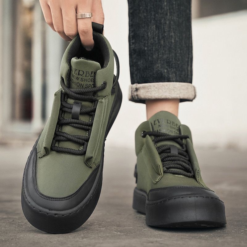 Χειμερινά Παπούτσια Καμβά Υψηλού Κορμού με Επένδυση Φλίς και Θερμές Εσωτερικές Σόλες, Ανδρικά Casual Παπούτσια σε Κορεατικό Στυλ