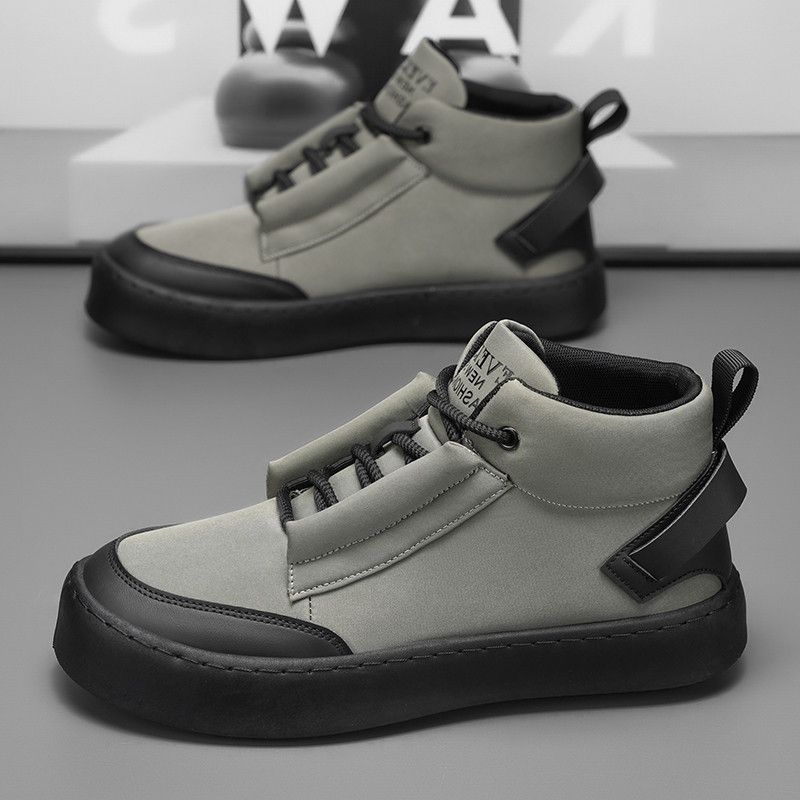 Χειμερινά Παπούτσια Καμβά Υψηλού Κορμού με Επένδυση Φλίς και Θερμές Εσωτερικές Σόλες, Ανδρικά Casual Παπούτσια σε Κορεατικό Στυλ