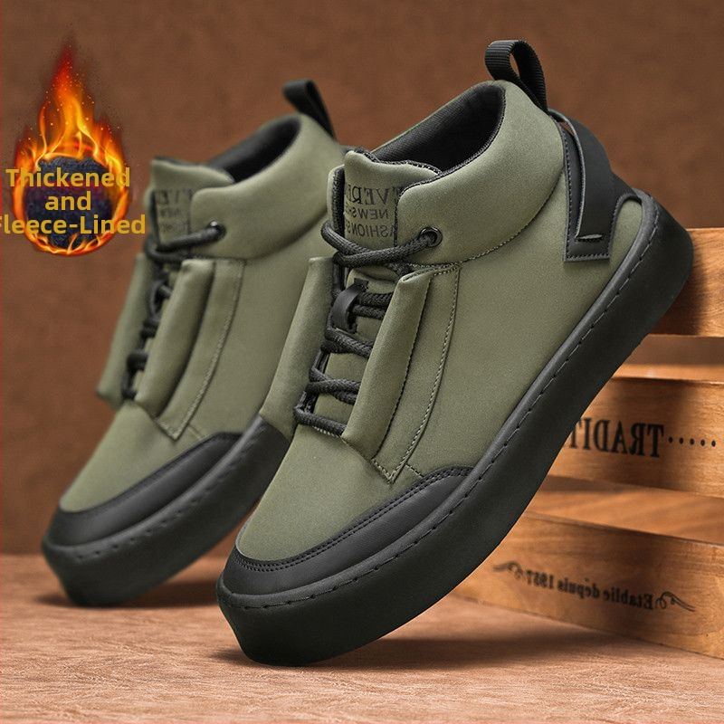 Χειμερινά Παπούτσια Καμβά Υψηλού Κορμού με Επένδυση Φλίς και Θερμές Εσωτερικές Σόλες, Ανδρικά Casual Παπούτσια σε Κορεατικό Στυλ
