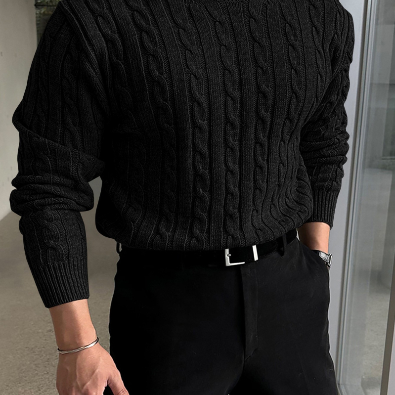 Ανδρικό πουλόβερ φθινοπωρινό-χειμερινό, χοντρή πλεκτή καμπλέ με ημι-υψηλό γιακά, casual στύλ, άνετη γραμμή, ύφασμα Cotton-Like Polyester