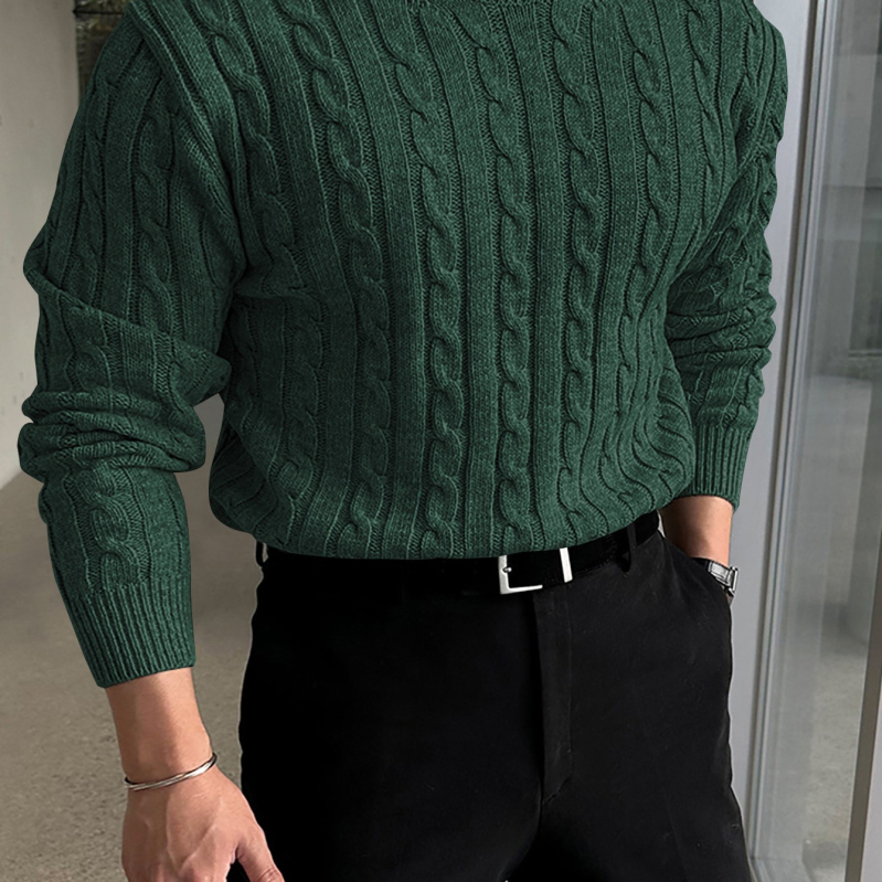 Ανδρικό πουλόβερ φθινοπωρινό-χειμερινό, χοντρή πλεκτή καμπλέ με ημι-υψηλό γιακά, casual στύλ, άνετη γραμμή, ύφασμα Cotton-Like Polyester