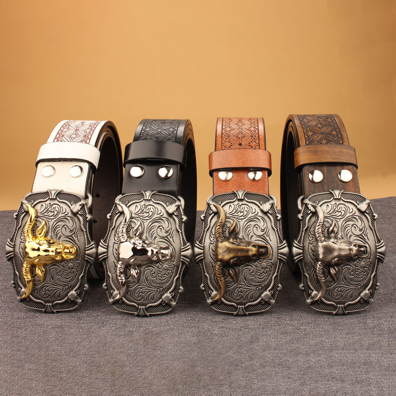 PU odos diržas – Kaubojiško vakarų retro stiliaus, unisex, sagties medžiaga: lydinys, sagties tipas: lygi sagtis, plotis: įprastas (2–4 cm)