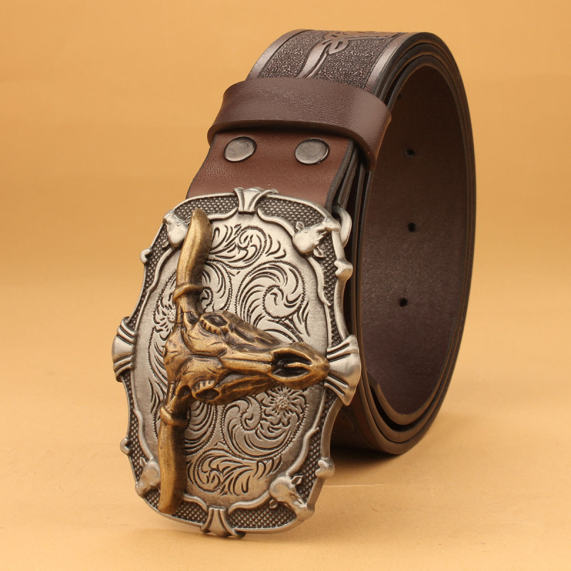 PU odos diržas – Kaubojiško vakarų retro stiliaus, unisex, sagties medžiaga: lydinys, sagties tipas: lygi sagtis, plotis: įprastas (2–4 cm)