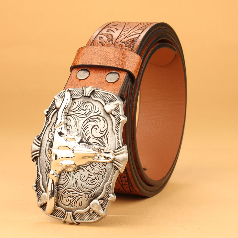 PU odos diržas – Kaubojiško vakarų retro stiliaus, unisex, sagties medžiaga: lydinys, sagties tipas: lygi sagtis, plotis: įprastas (2–4 cm)