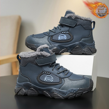 Παιδικά χειμερινά ορειβατικά παπούτσια με fleece επένδυση, παχιά κατασκευή, Velcro κλείσιμο, άνω μέρος από συνθετικό δέρμα, σχέδιο με γράμματα, σόλα TPR