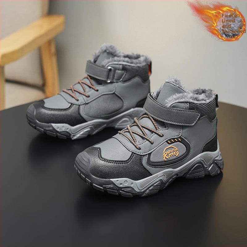 Παιδικά χειμερινά ορειβατικά παπούτσια με fleece επένδυση, παχιά κατασκευή, Velcro κλείσιμο, άνω μέρος από συνθετικό δέρμα, σχέδιο με γράμματα, σόλα TPR